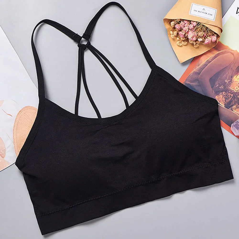 Sports Underwear Women Yoga Fitness Seamless Crop Top Wide Letter Straps Comfortable Workout Activewear Back Without Underwire