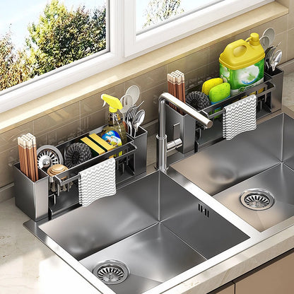Kitchen Sink Organiser,Kitchen Sponge Holder With Brush Holder,Rag Drain Rack, Bathroom Organizer, Sink Faucet Rack