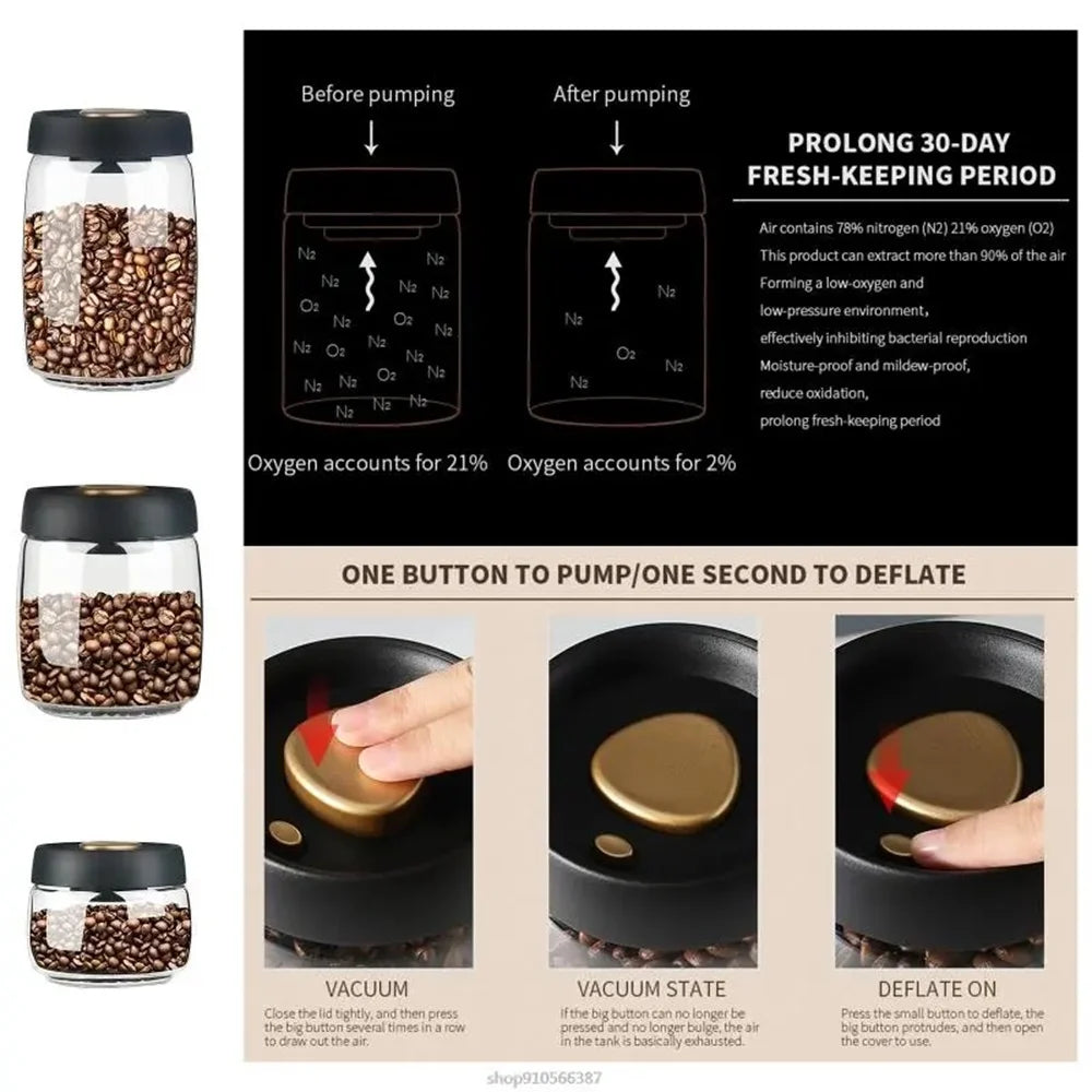 Airtight Glass Coffee Canister with Vacuum Lid
