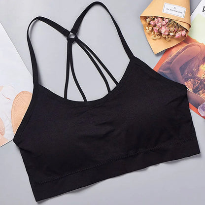 Sports Underwear Women Yoga Fitness Seamless Crop Top Wide Letter Straps Comfortable Workout Activewear Back Without Underwire
