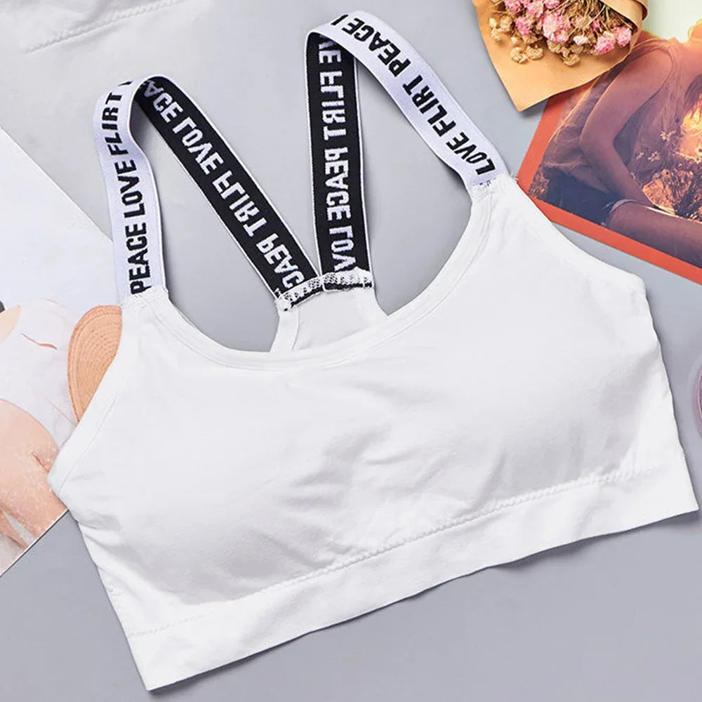 Sports Underwear Women Yoga Fitness Seamless Crop Top Wide Letter Straps Comfortable Workout Activewear Back Without Underwire