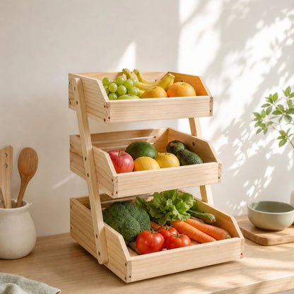 Kitchen Countertop Organizer Ventilated Kitchen Rack with Trays Wooden Storage Rack Open-Front Countertop Organizer Space-Saving