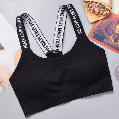 Sports Underwear Women Yoga Fitness Seamless Crop Top Wide Letter Straps Comfortable Workout Activewear Back Without Underwire