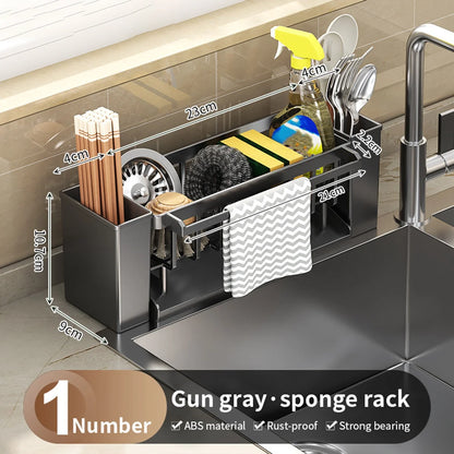 Kitchen Sink Organiser,Kitchen Sponge Holder With Brush Holder,Rag Drain Rack, Bathroom Organizer, Sink Faucet Rack