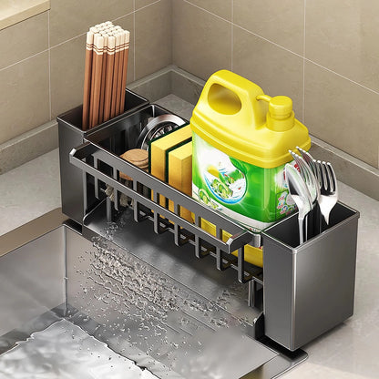 Kitchen Sink Organiser,Kitchen Sponge Holder With Brush Holder,Rag Drain Rack, Bathroom Organizer, Sink Faucet Rack