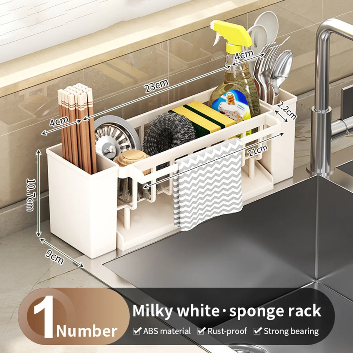 Kitchen Sink Organiser,Kitchen Sponge Holder With Brush Holder,Rag Drain Rack, Bathroom Organizer, Sink Faucet Rack