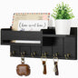 Rustic Wooden Wall Shelf with 6 Hooks