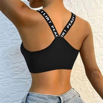 Sports Underwear Women Yoga Fitness Seamless Crop Top Wide Letter Straps Comfortable Workout Activewear Back Without Underwire