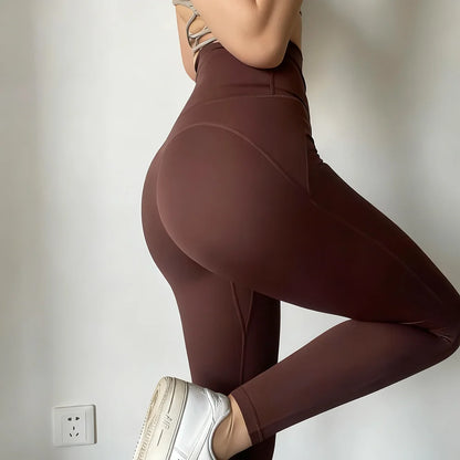 Women's No Underwear Needed Yoga Pants with Pockets High Waisted 7/8 Workout Leggings Naked Feeling