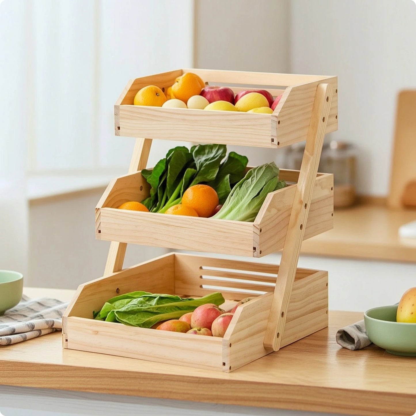 Kitchen Countertop Organizer Ventilated Kitchen Rack with Trays Wooden Storage Rack Open-Front Countertop Organizer Space-Saving