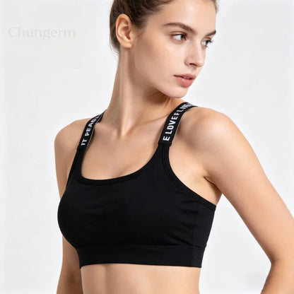 Sports Underwear Women Yoga Fitness Seamless Crop Top Wide Letter Straps Comfortable Workout Activewear Back Without Underwire