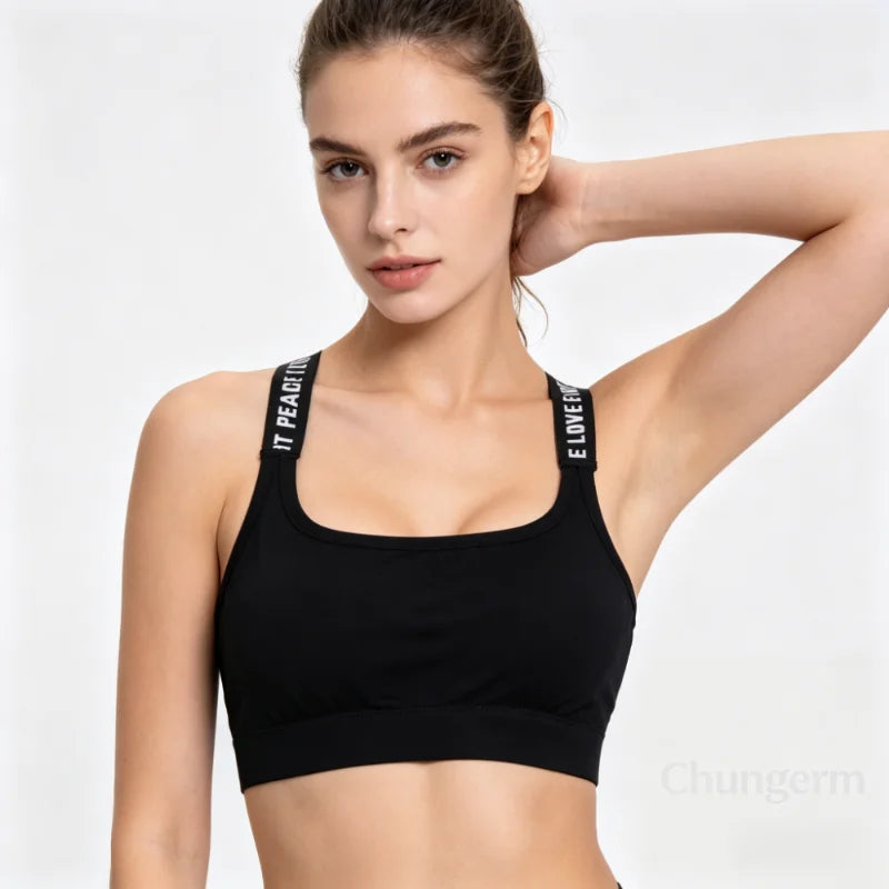 Sports Underwear Women Yoga Fitness Seamless Crop Top Wide Letter Straps Comfortable Workout Activewear Back Without Underwire