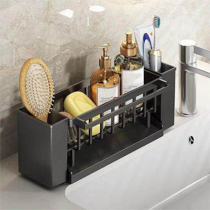 Kitchen Sink Organiser,Kitchen Sponge Holder With Brush Holder,Rag Drain Rack, Bathroom Organizer, Sink Faucet Rack