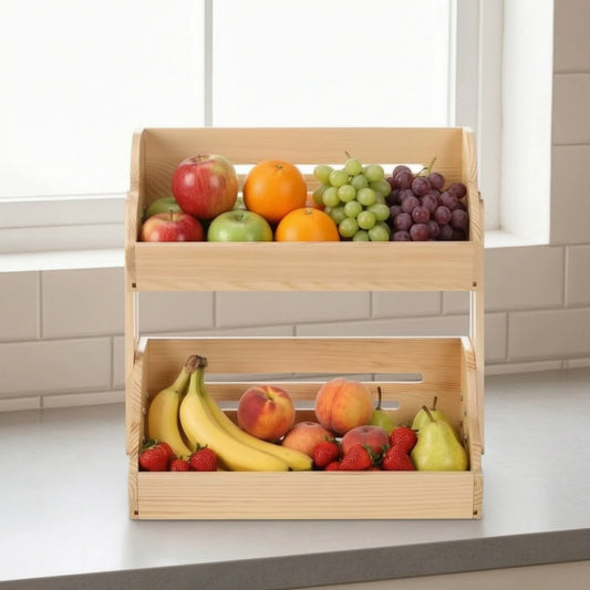 Kitchen Countertop Organizer Ventilated Kitchen Rack with Trays Wooden Storage Rack Open-Front Countertop Organizer Space-Saving